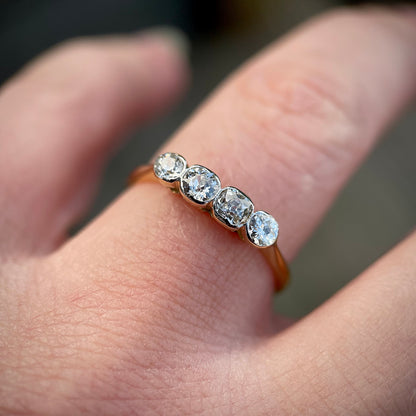 18ct Gold & Platinum Antique 0.60ct Old Cut Diamond 4 Stone Ring Size P