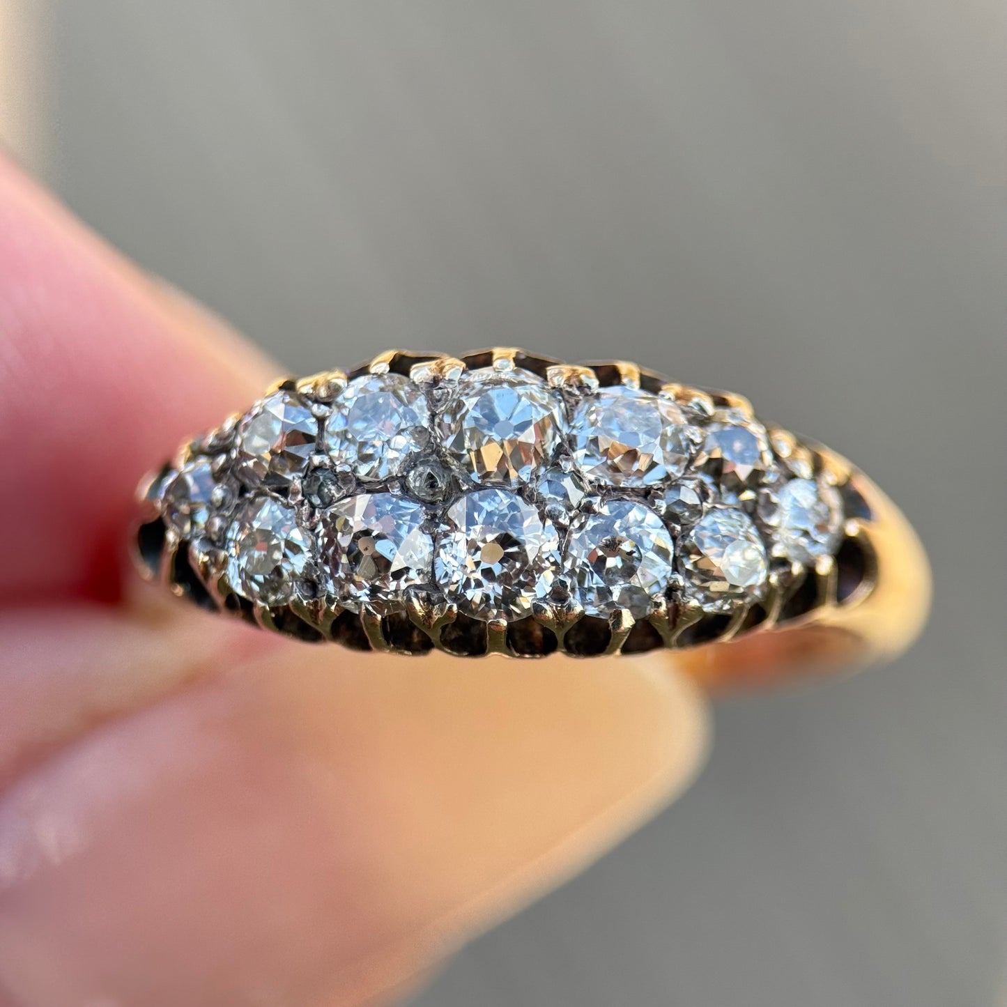 18ct Gold Antique Victorian 1.00ct Old Cut Diamond double two row boat Ring