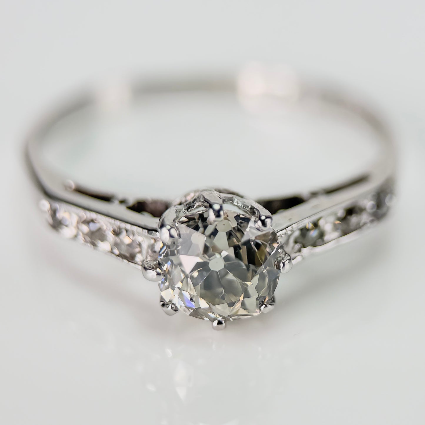 18ct White Gold 1.25ct Old Mine Cut Diamond Solitaire Engagement Ring
