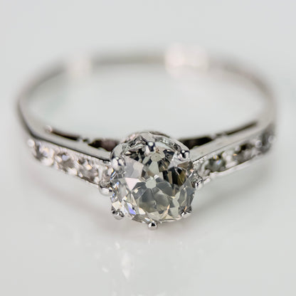 18ct White Gold 1.25ct Old Mine Cut Diamond Solitaire Engagement Ring
