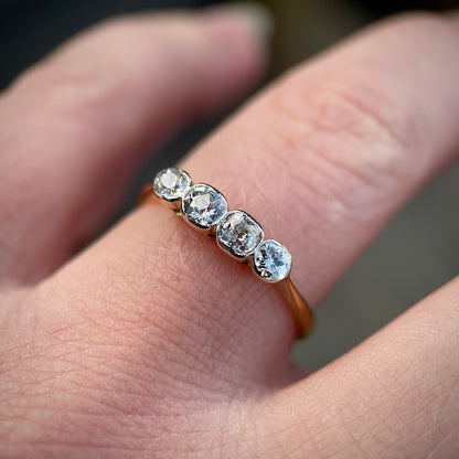 18ct Gold & Platinum Antique 0.60ct Old Cut Diamond 4 Stone Ring Size P