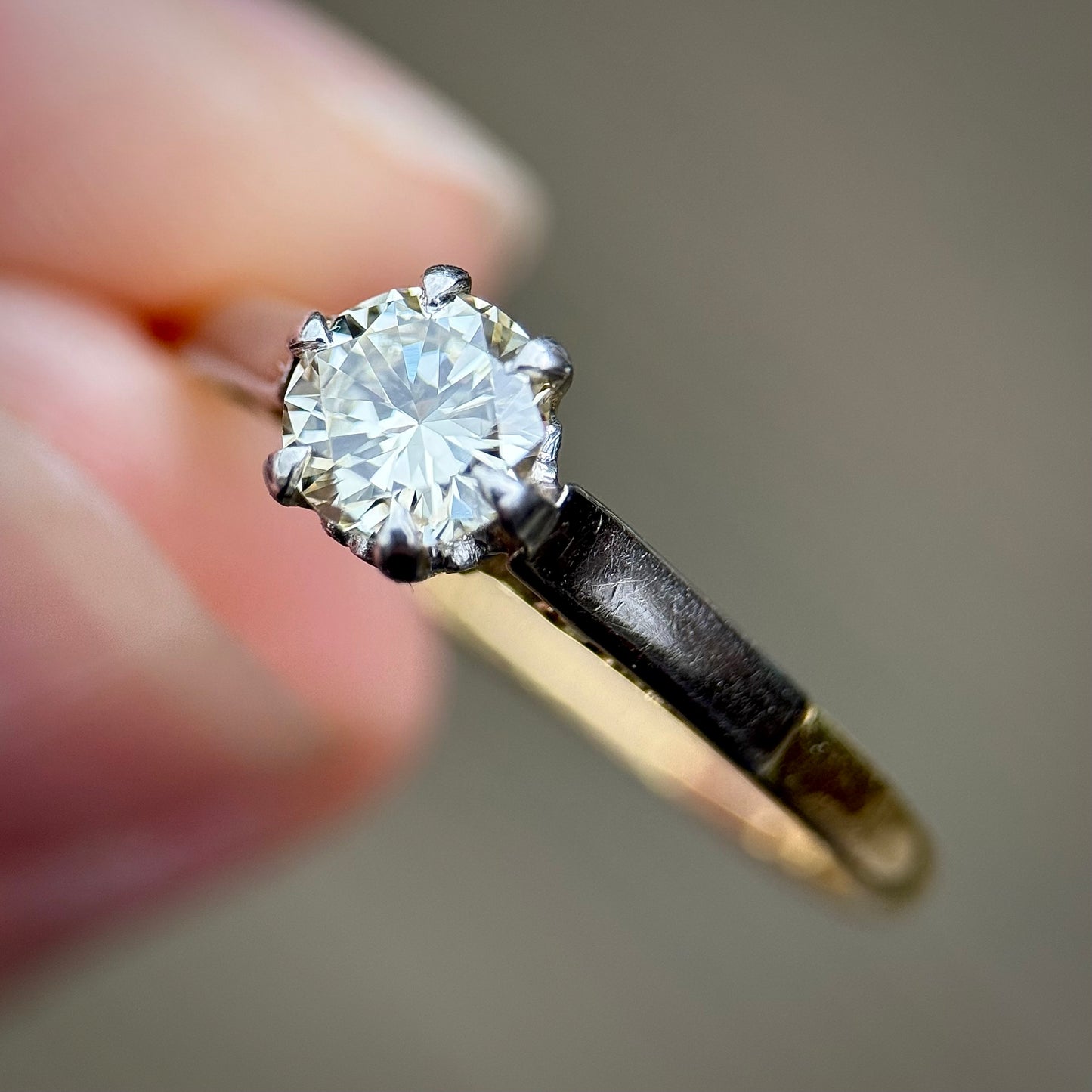 Vintage 18ct Gold Plat 0.45ct Diamond Solitaire Engagement Ring