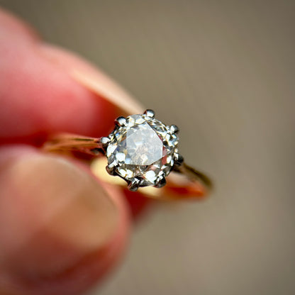 18ct Gold 1.03 ct Old Mine Cut Diamond Solitaire Engagement Ring Size J