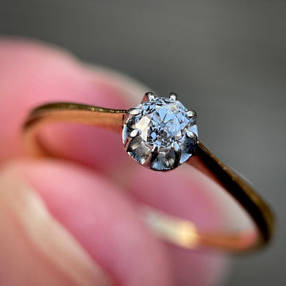 18ct Gold Antique 0.25ct Old Cut Diamond Solitaire Engagement Ring Size N 1/2