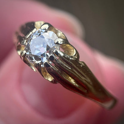 18ct gold Antique 0.80ct Old Cut Diamond Solitaire Gypsy Ring