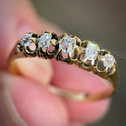 18ct Gold Antique Georgian Old Cut Diamond Five Stone Half Hoop Ring