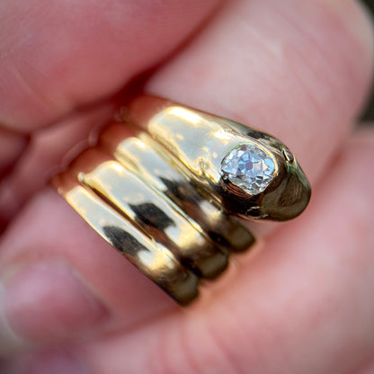 18CT Gold Antique Victorian 0.30ct Old Cut Diamond Snake Ring 9.7 grams
