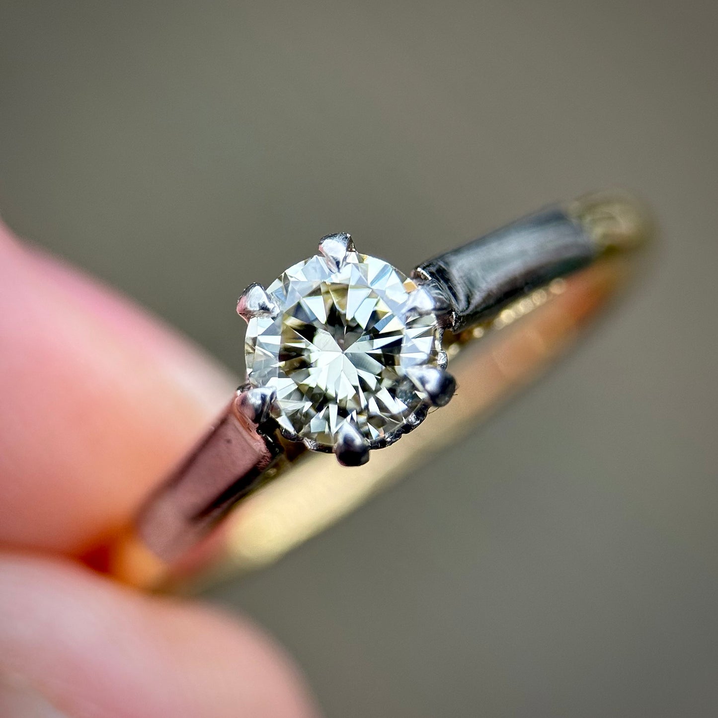 Vintage 18ct Gold Plat 0.45ct Diamond Solitaire Engagement Ring