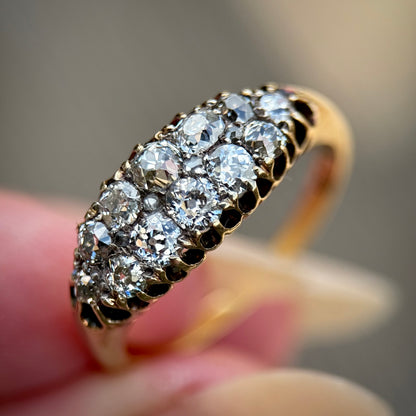 18ct Gold Antique Victorian 1.00ct Old Cut Diamond double two row boat Ring