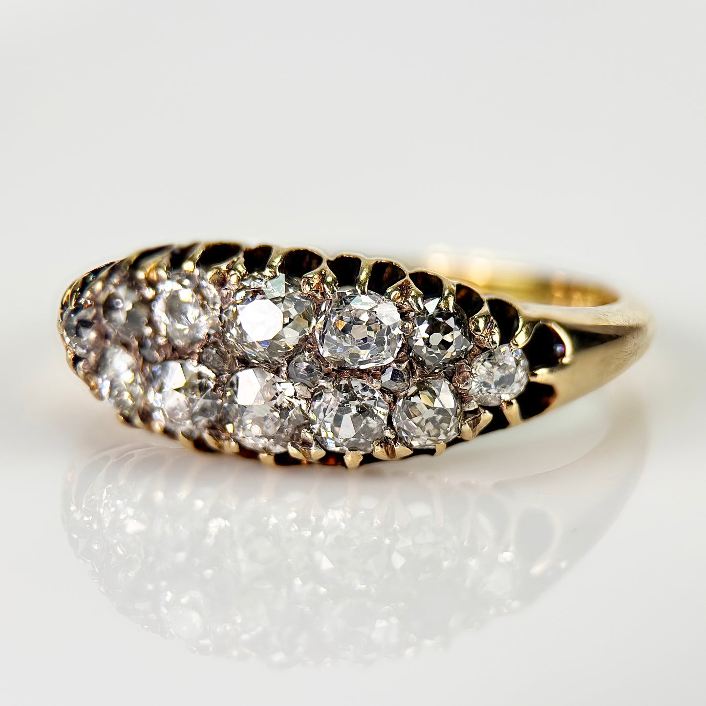 18ct Gold Antique Victorian 1.00ct Old Cut Diamond double two row boat Ring