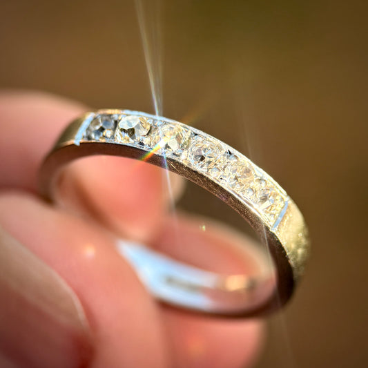 18CT White Gold 0.42ct Old Cut Diamond Half Eternity Band Ring Size N 1/2 4.5g