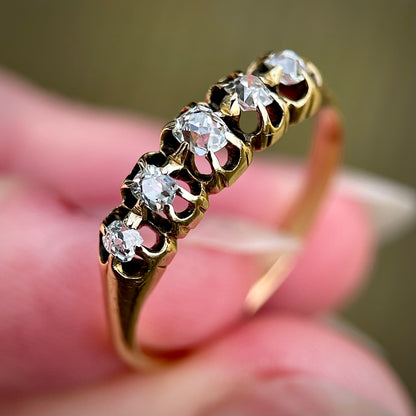 18ct Gold Antique Georgian Old Cut Diamond Five Stone Half Hoop Ring