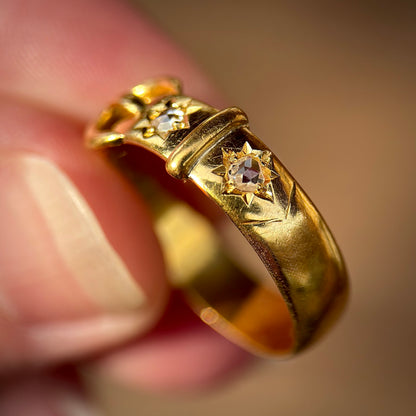 22ct Gold Antique Victorian Fully hallmarked Old Rose Cut Diamond buckle Ring