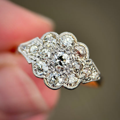 18ct Gold Antique Edwardian 0.75ct Old Cut Diamond Daisy Cluster Ring