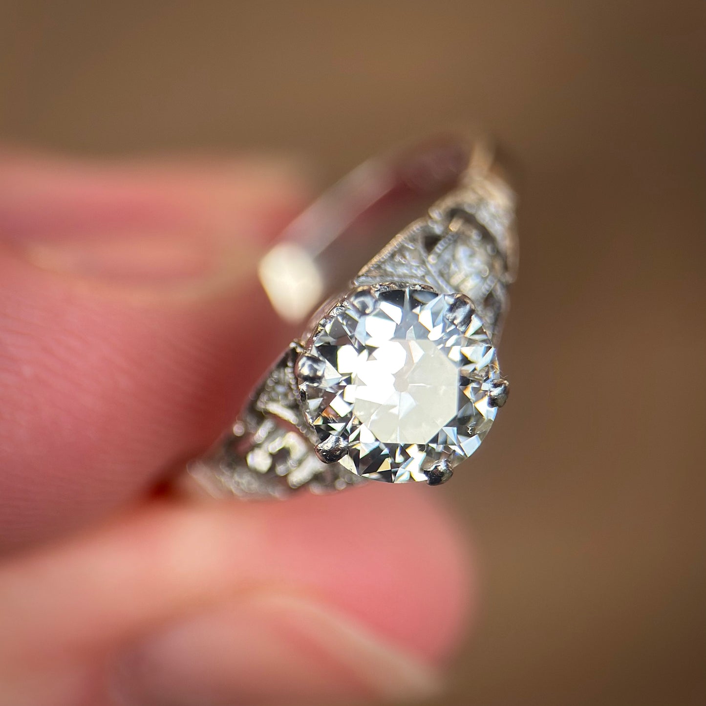 Platinum 1.20ct Old European Cut Diamond Solitaire Engagement Ring