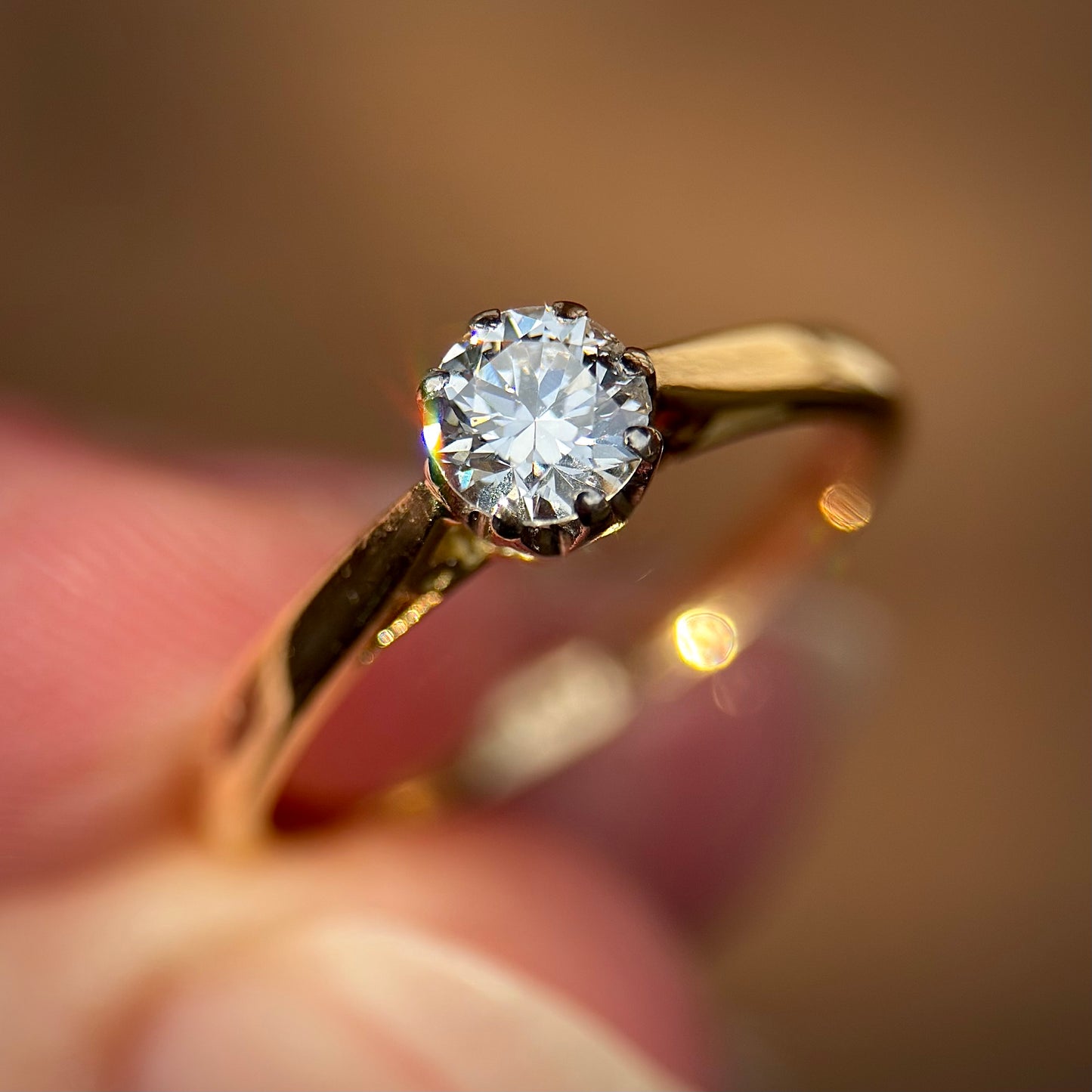 Vintage 18ct Gold Plat 0.45ct Diamond Solitaire Engagement Ring