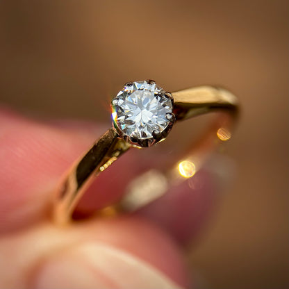 Vintage 18ct Gold Plat 0.45ct Diamond Solitaire Engagement Ring