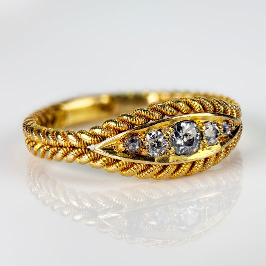 18ct Gold Antique Old Cut Diamond Five Stone Ring Size P 1/2