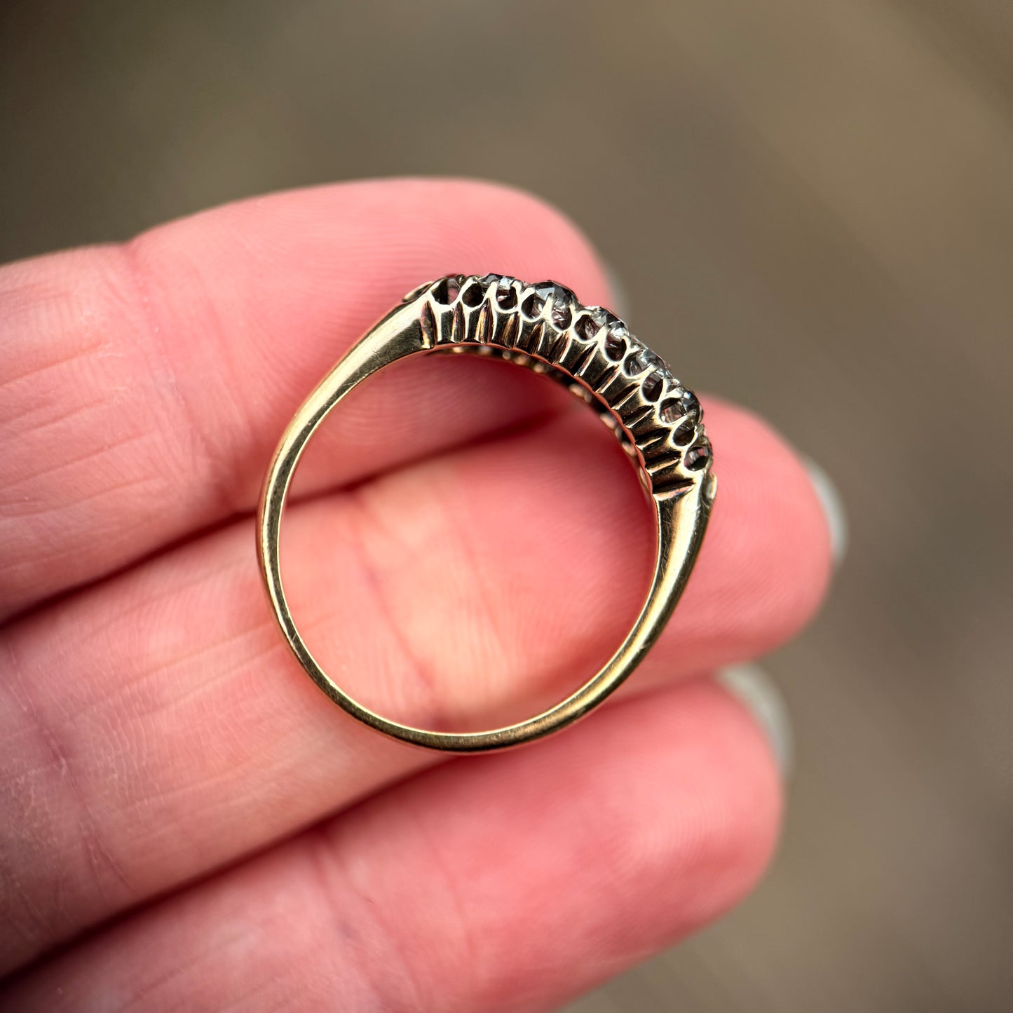 18ct Gold Antique Victorian 1.00ct Old Cut Diamond double two row boat Ring