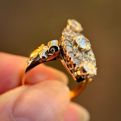 18ct Gold Antique Victorian 2.00ct Old Cut & Rose Cut Diamond Navette Ring