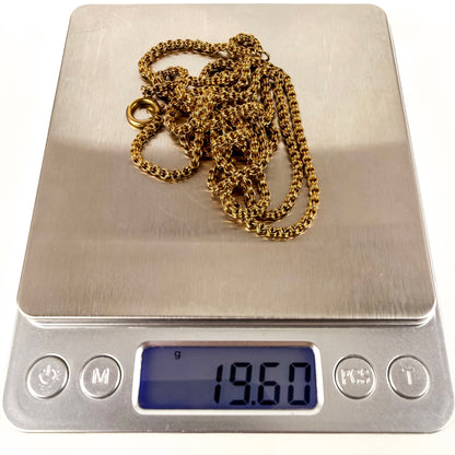 9ct yellow gold Antique ribbed belcher long guard muff chain 38.5" 19.60 grams