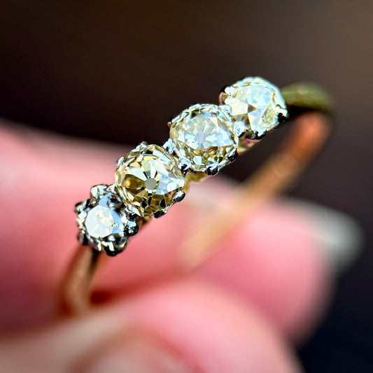 18ct Gold & Platinum Antique 0.88ct Old Cut Diamond Four Stone Ring