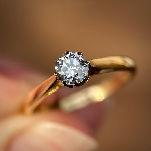Vintage 18ct Gold Plat 0.45ct Diamond Solitaire Engagement Ring