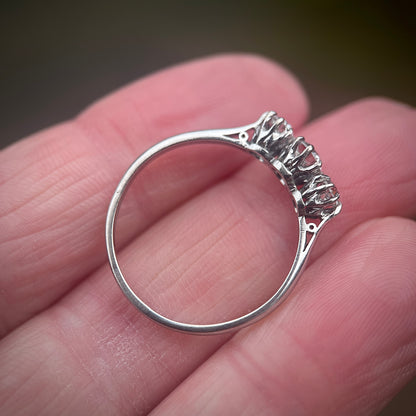 Platinum Antique 0.735ct Old Cut Diamond Three Stone Trilogy Ring size R