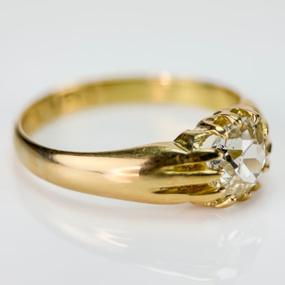 18ct Gold Antique Fully Hallmarked 1.21ct Old Cut Diamond gypsy Ring