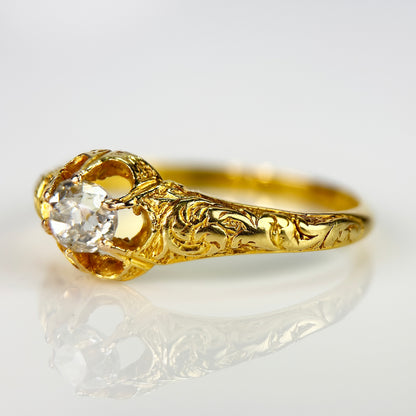 18ct Gold Antique 0.40ct Old Cut Diamond gypsy Ring
