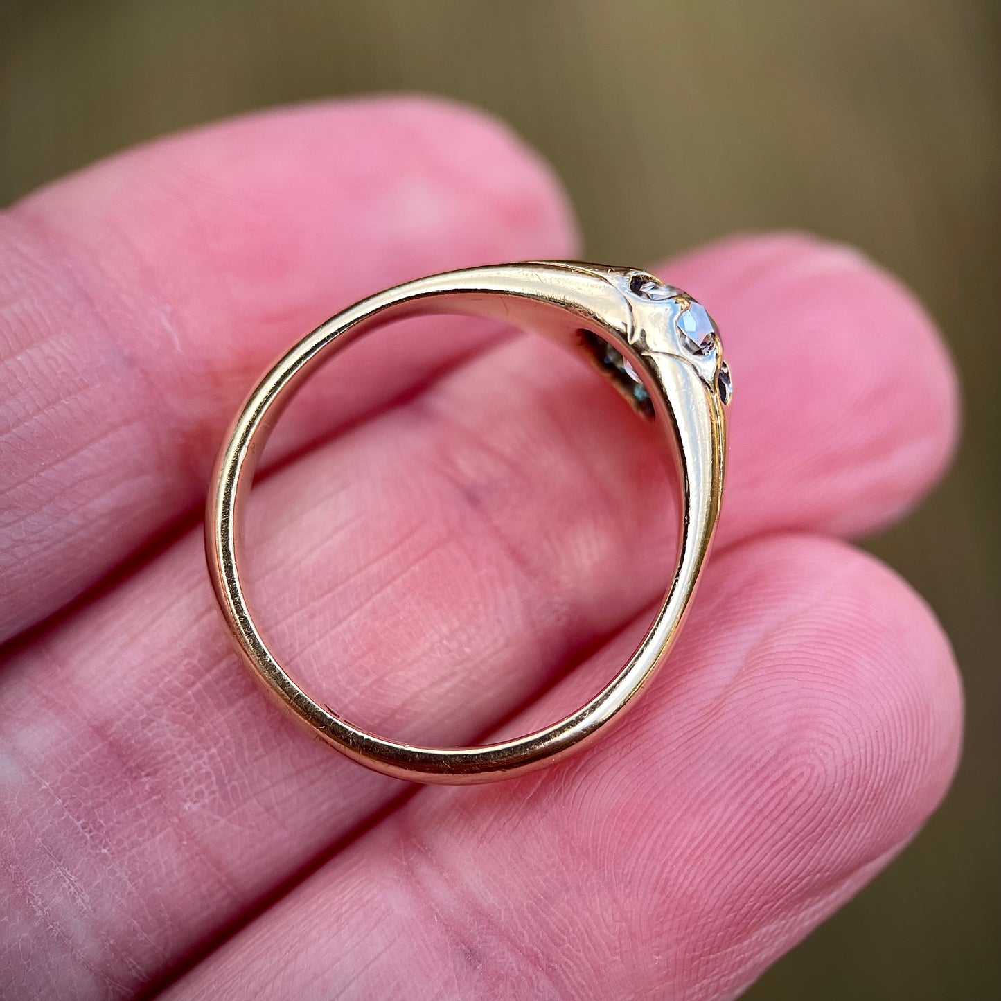 RARE 18ct Gold Antique 0.80ct Old Cut Peruzzi Diamond Solitaire Gypsy Ring
