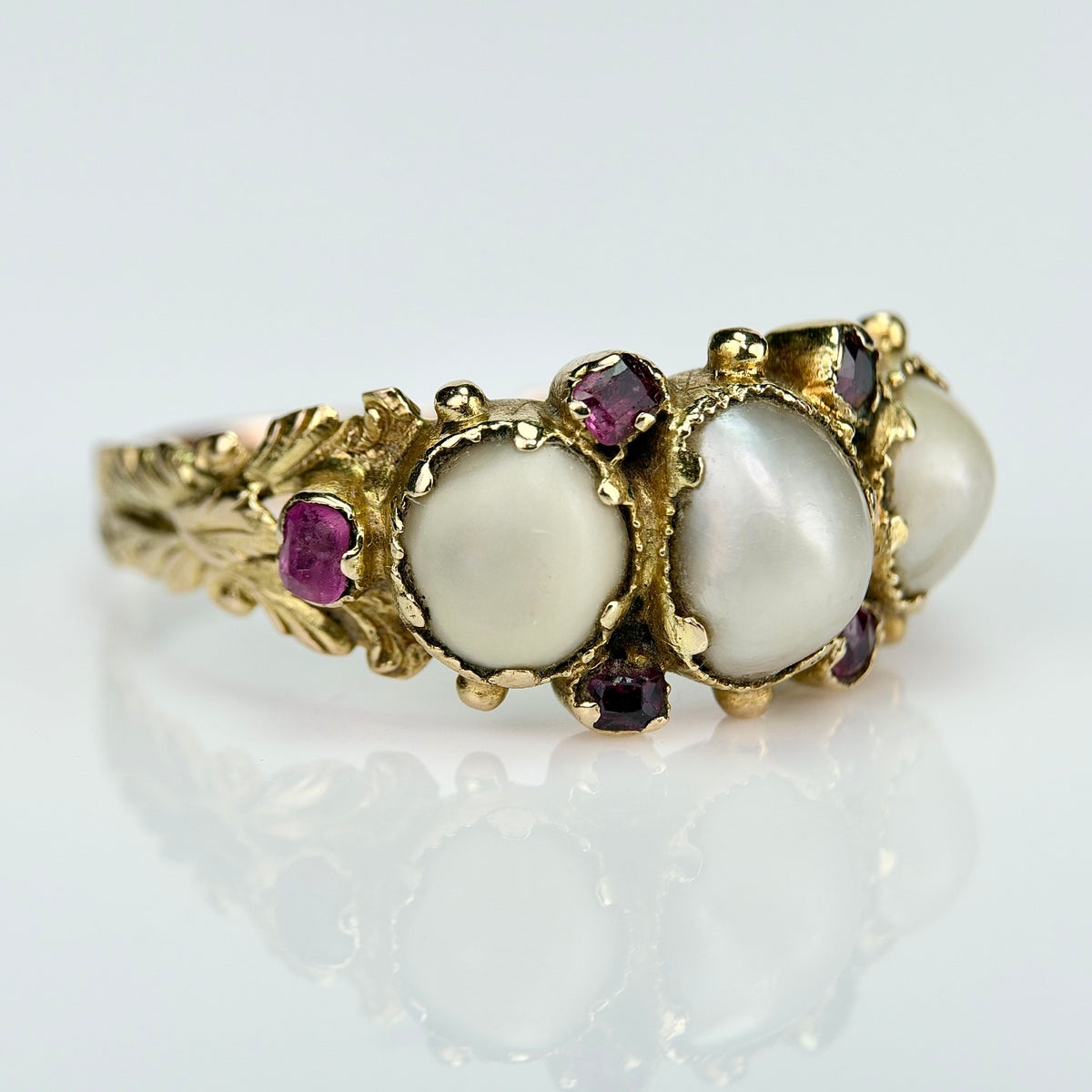 18ct Gold Antique Georgian Pearl & Ruby ring