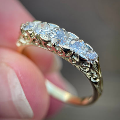 18ct Gold Antique Victorian 0.75ct Old Cut Diamond 5 Stone Ring