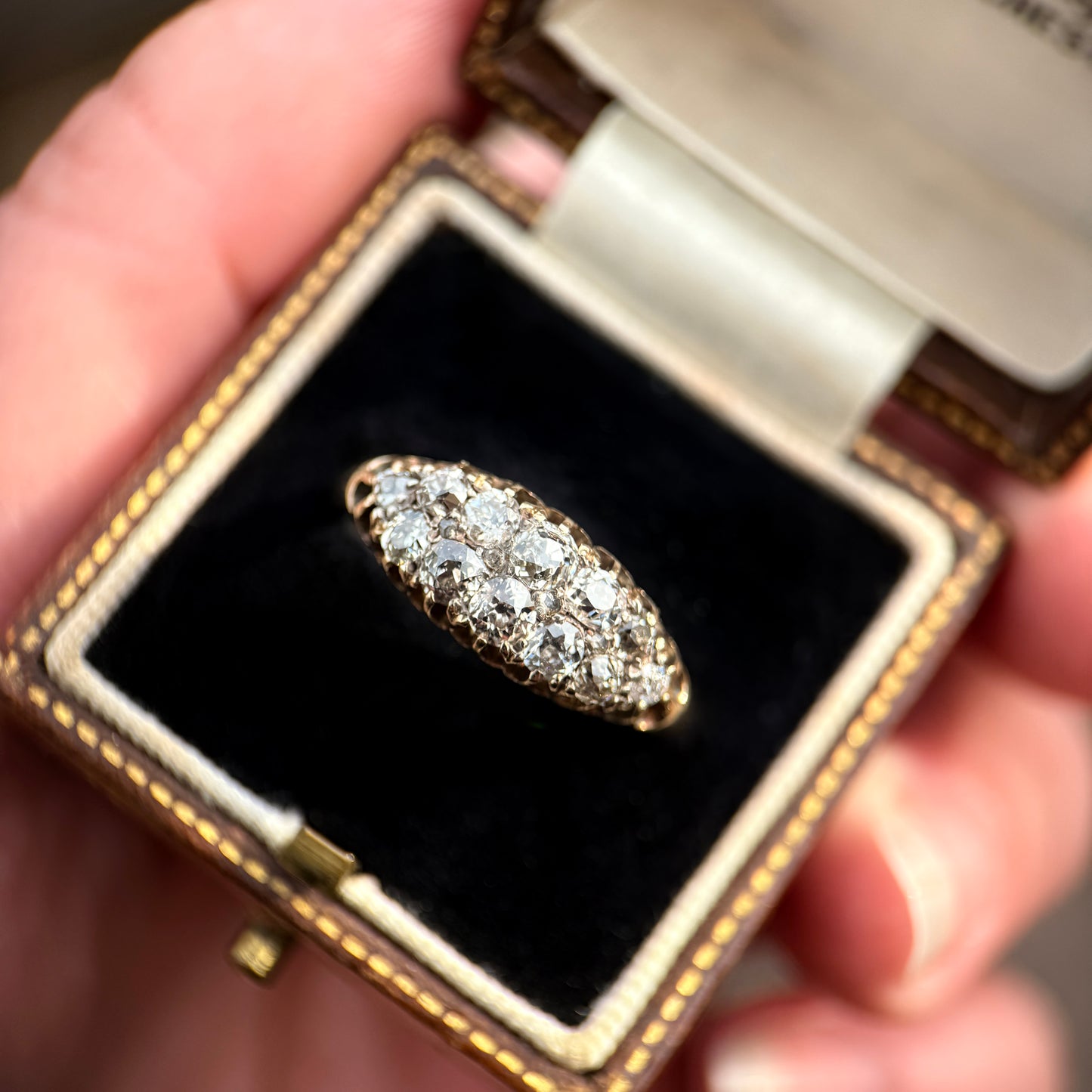 18ct Gold Antique Victorian 1.00ct Old Cut Diamond double two row boat Ring