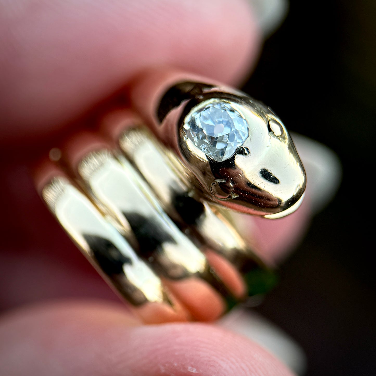 18CT Gold Antique Victorian 0.30ct Old Cut Diamond Snake Ring 9.7 grams