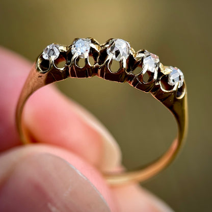 18ct Gold Antique Georgian Old Cut Diamond Five Stone Half Hoop Ring