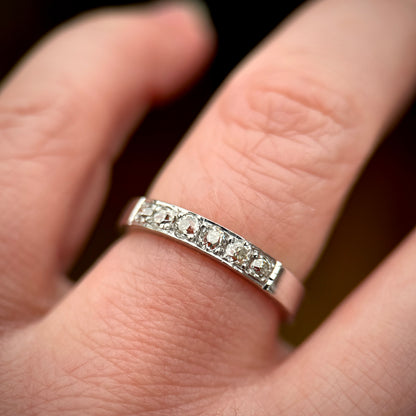 18CT White Gold 0.42ct Old Cut Diamond Half Eternity Band Ring Size N 1/2 4.5g