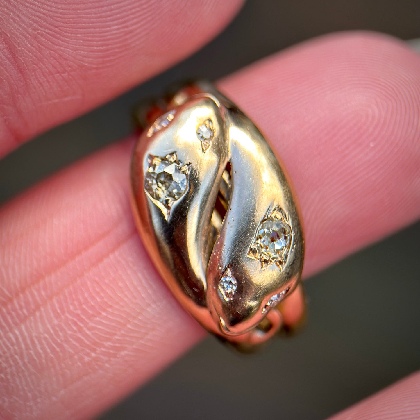 18CT Gold Antique Fully Hallmarked Victorian Old Cut Diamond Snake Ring 8.2g