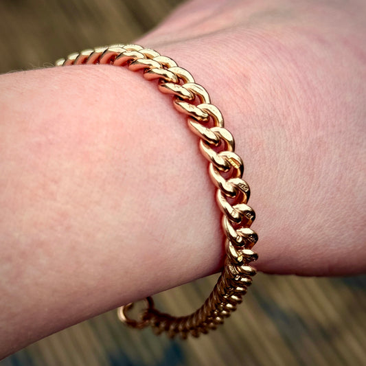 Antique 9CT Solid Rose Gold Curb Chain Bracelet 7 3/4 Inches Dog Clip 19.3 grams