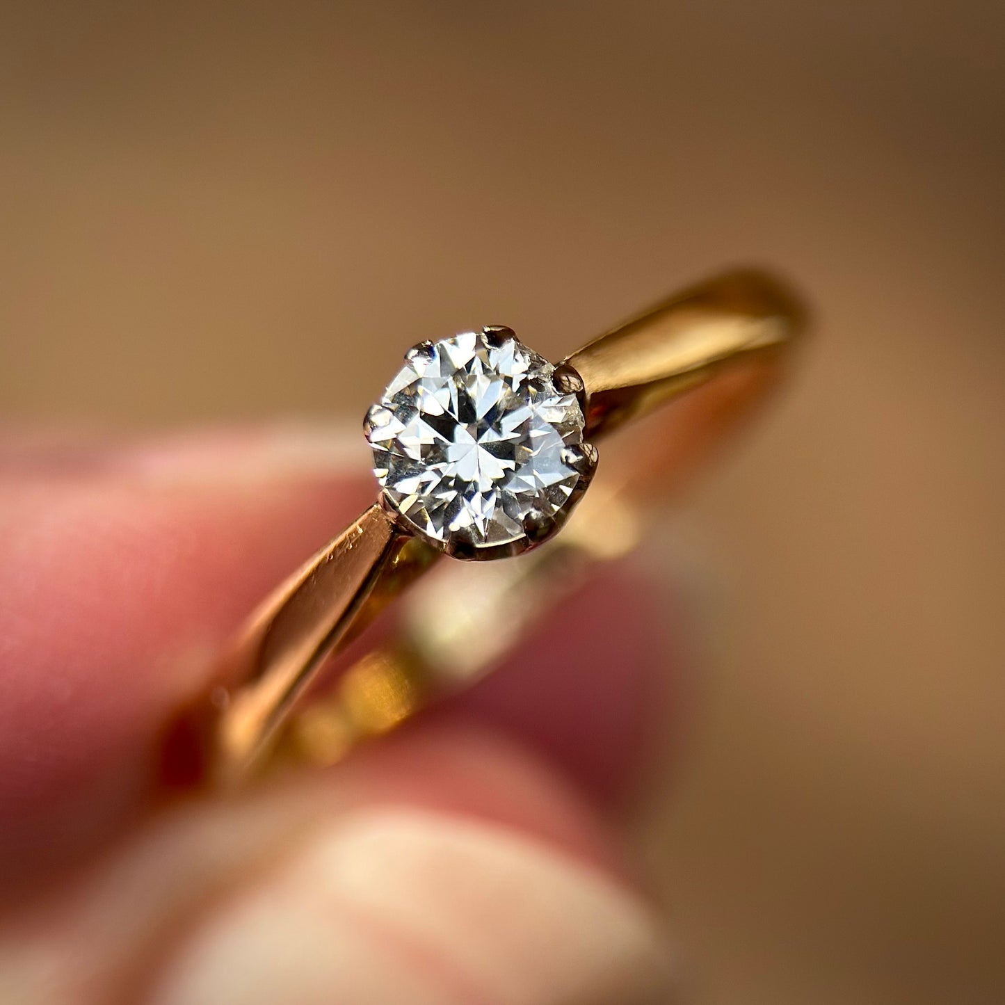 Vintage 18ct Gold Plat 0.45ct Diamond Solitaire Engagement Ring