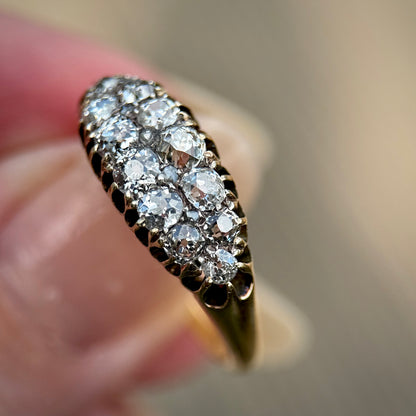 18ct Gold Antique Victorian 1.00ct Old Cut Diamond double two row boat Ring