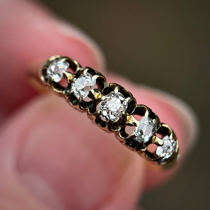 18ct Gold Antique Georgian Old Cut Diamond Five Stone Half Hoop Ring