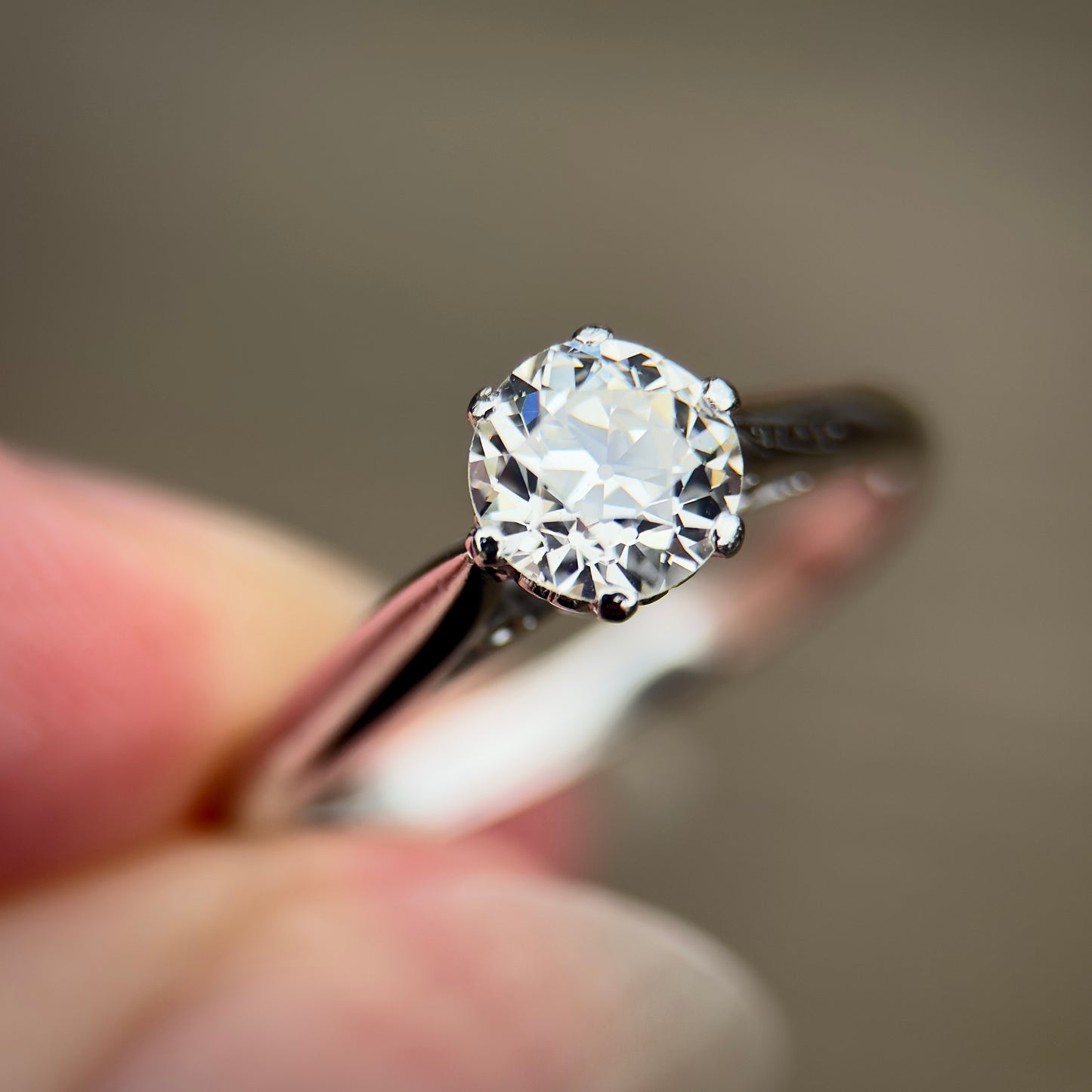Platinum Antique Art Deco 0.725ct Old Cut Diamond Solitaire Engagement Ring
