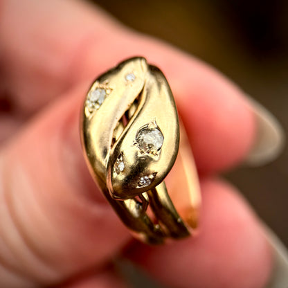 18CT Gold Antique Fully Hallmarked Victorian Old Cut Diamond Snake Ring 8.2g