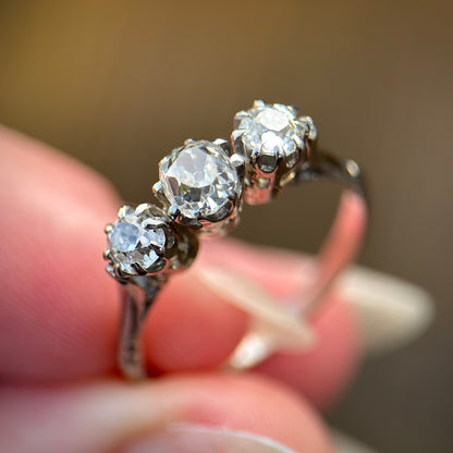 18ct Gold Antique 0.75ct Old Cut Diamond three Stone trilogy ring