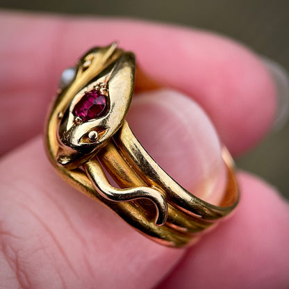 Museum Quality 18CT Gold Antique Victorian 1890 Double Headed Snake Ring