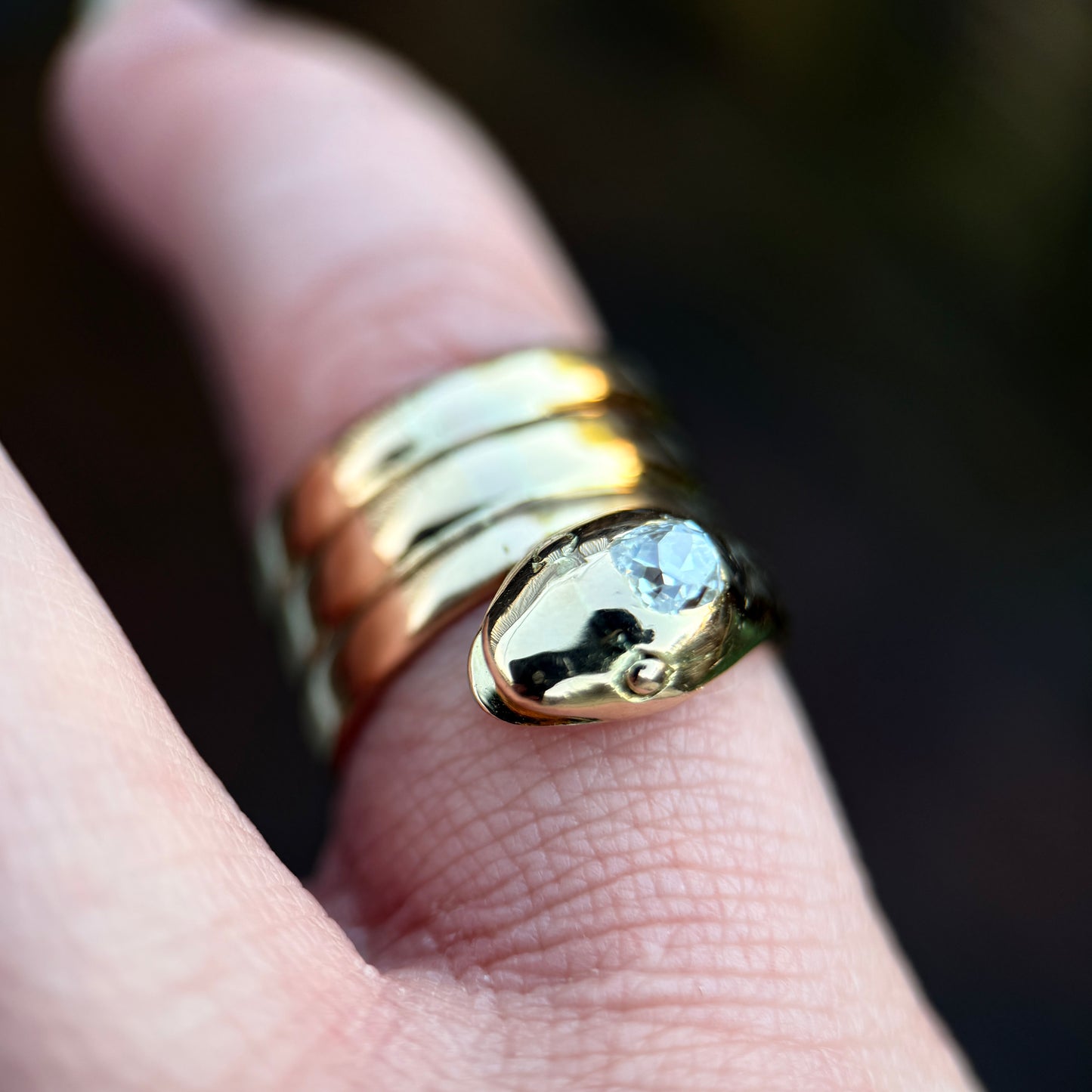 18CT Gold Antique Victorian 0.30ct Old Cut Diamond Snake Ring 9.7 grams