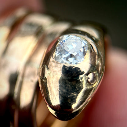 18CT Gold Antique Victorian 0.30ct Old Cut Diamond Snake Ring 9.7 grams