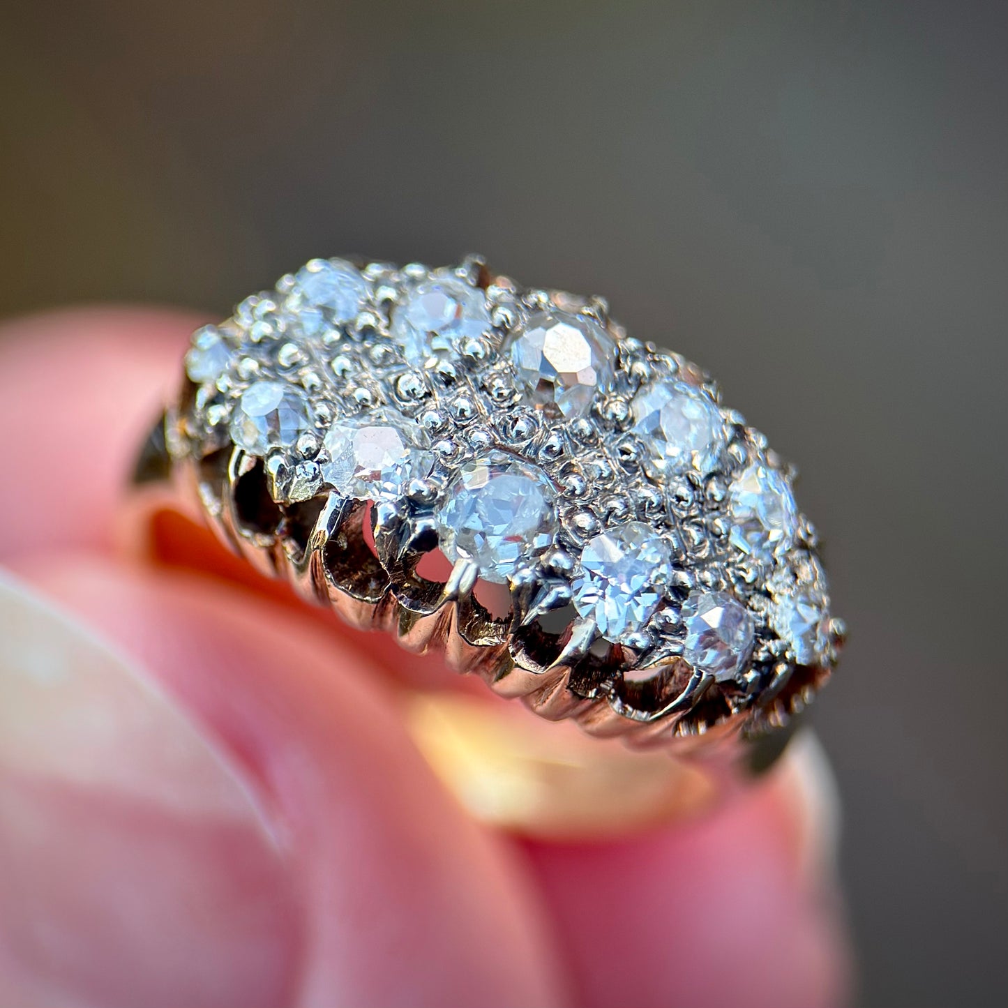 18ct Gold Antique Victorian 1.20ct Old Cut Diamond double two row boat Ring