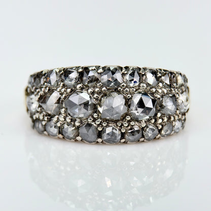 18ct Gold & Silver Antique Georgian 2.1ct Old Rose Cut Diamond Triple Row Ring